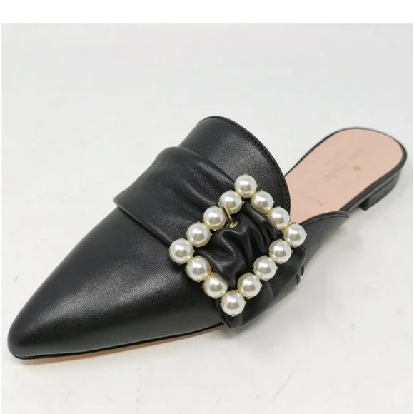 Kate Spade Broadway Black Leather Pearl Buckle Pointed Toe Slides/Mules size 9.5 - Picture 1 of 10